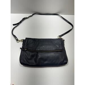 Kate Spade Pebbled Leather Crossbody Zippered Fold Over Purse Handbag Blue